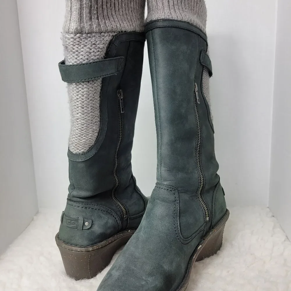 Ugg Women’s Skyfall Suede Wedge Boots Black Insulated Leather Boot 9 1006145